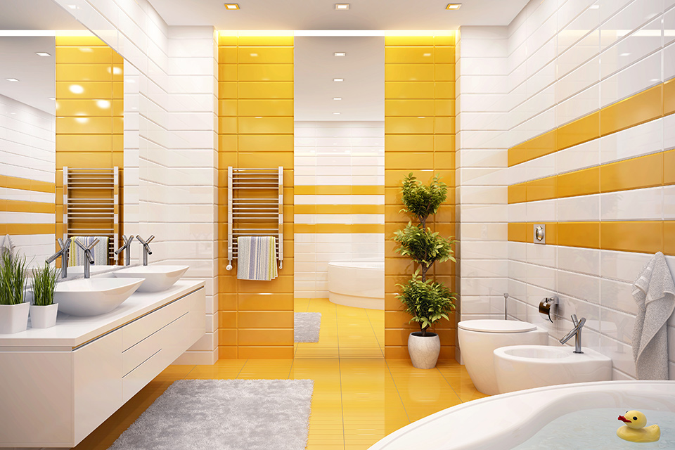 Farbakzente im Badezimmer - farbige Fliesen stilvoll einsetzen