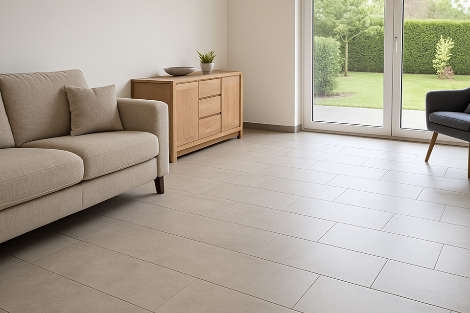 Bodenfliesen in Wohnräumen - robust, pflegeleicht, elegant.
